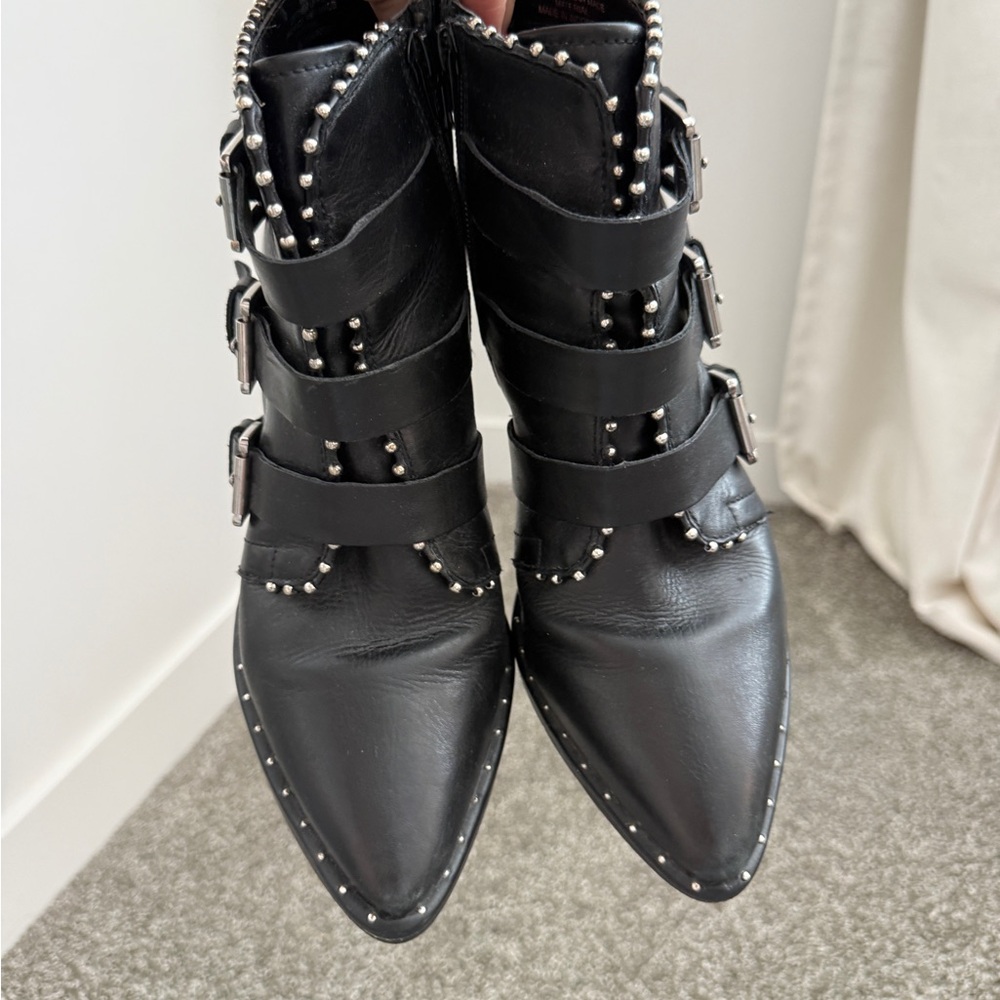 Steve Madden Humble Black Studded Buckle Ankle Boots for Women - Picture 2 of 7